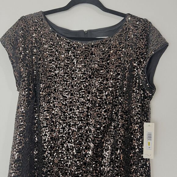 Eliza J Black & Gold Sequin Cocktail Dress NWT Women’s 14 EJ3M7111 - Picture 4 of 10